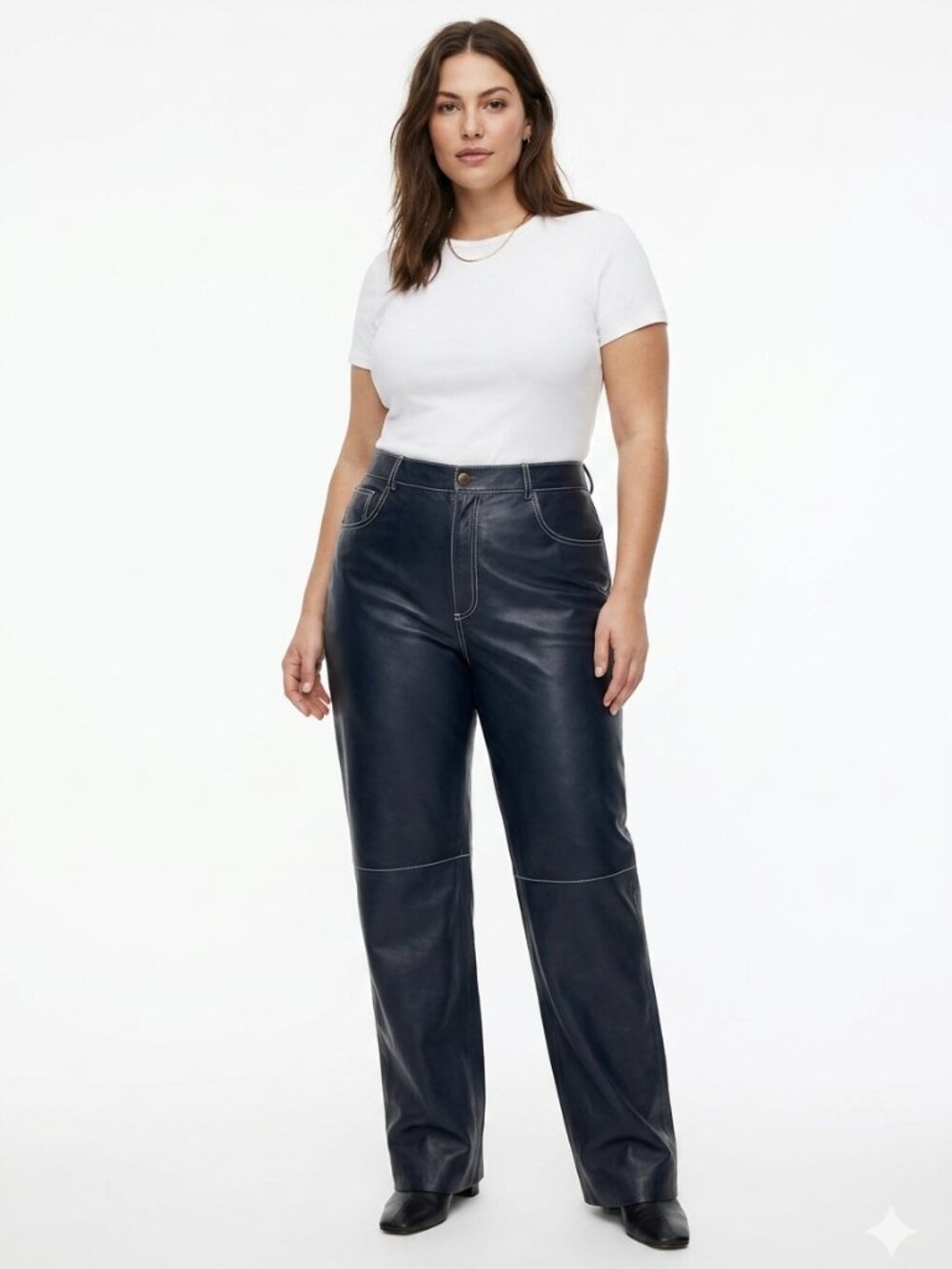 BOD & CHRISTENSEN BLACK CREAM 100% LEATHER EXPOSED SEAMING STRAIGHT LEG PANTS